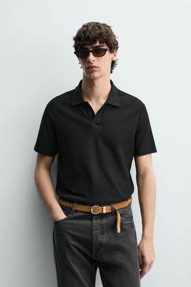 ÁO POLO VẢI DỆT HỌA TIẾT DỌC - Màu đen từ Zara