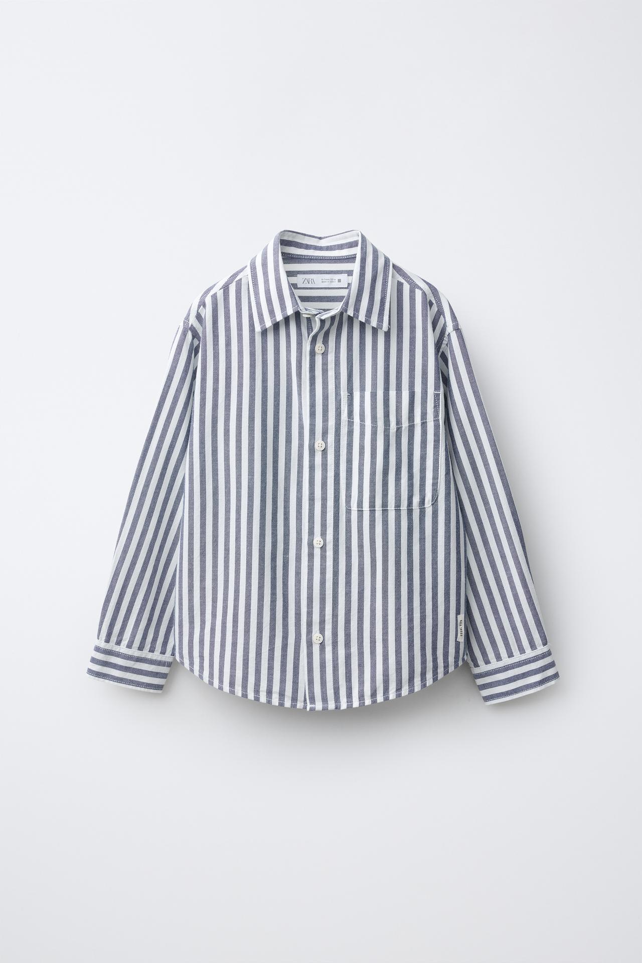 STRIPED PRINT SHIRT — Navy blue