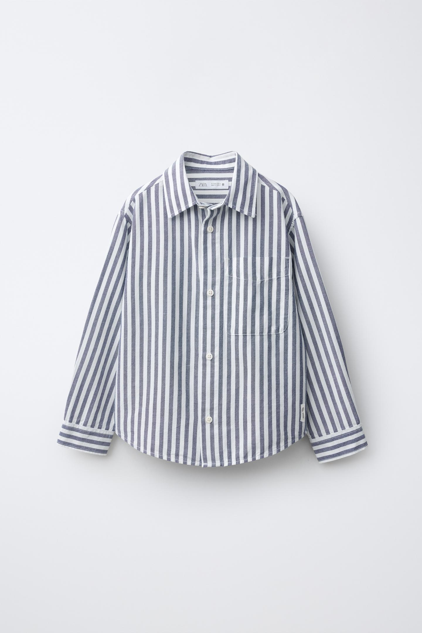Детская рубашка Zara Striped Print, цвет: Тёмно-синий — фото 1