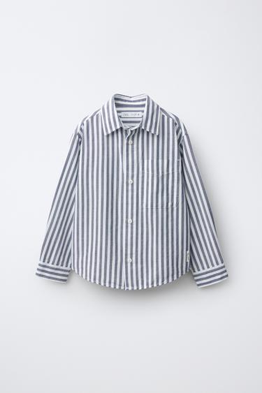 STRIPED PRINT SHIRT — Navy blue 1