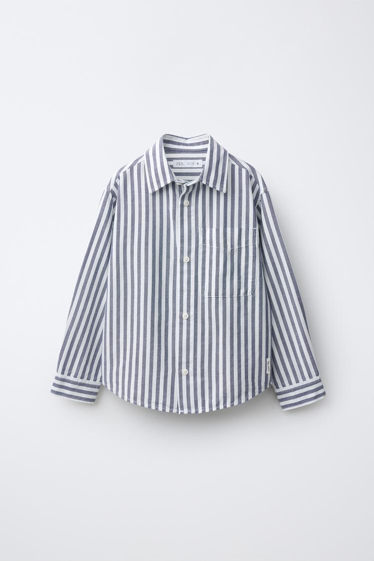 STRIPED PRINT SHIRT — Navy blue