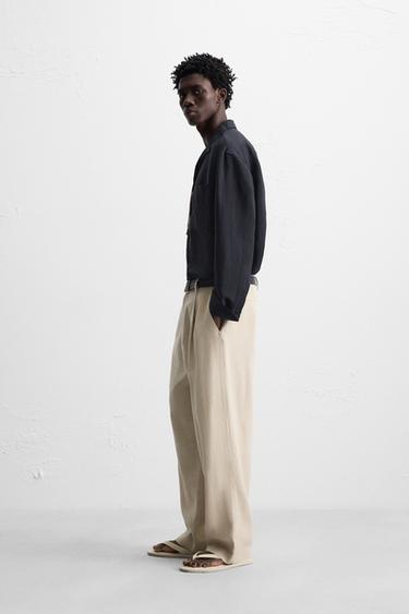 PANTALON LIN - COTON PLIS - Beige clair de Zara - Image 3