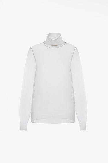 JERSEY SEMITRANSPARENTE CUELLO ALTO LIMITED EDITION - Blanco de Zara