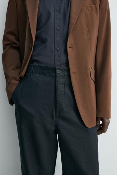 PANTALON DROIT CHANVRE ET COTON - Bleu marine foncé de Zara - Image 5