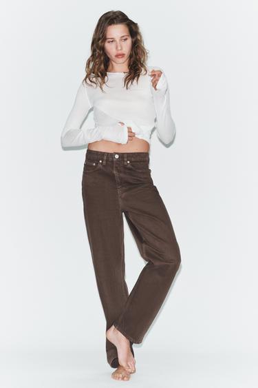 Zara TRF MOM FIT HI-RISE JEANS - Brown