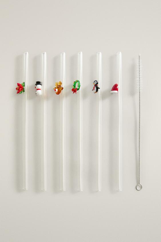 CHRISTMAS GLASS STRAW PACK (PACK OF 6) - Red by Zara - Image 0