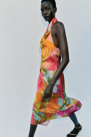 PRINTED SATIN MIDI DRESS - Multicoloured by Zara
