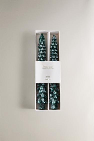 PACK OF DECORATIVE CHRISTMAS TREE CANDLES (PACK OF 2) - Green by Zara - Image 4