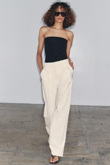 Zara ZW COLLECTION 褶縫設計長褲 - 淺棕黃色 - 圖片 0