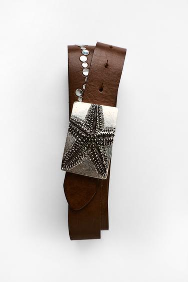 Zara 100% LEATHER STARFISH BELT - Brown