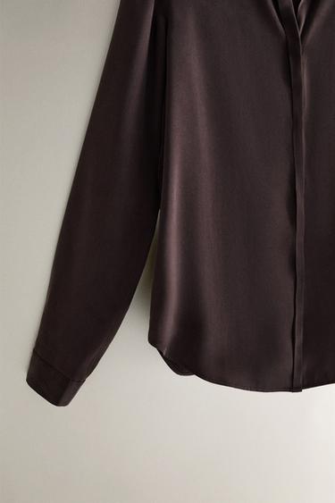 CHEMISE EN SOIE - Marron foncé de Zara - Image 2