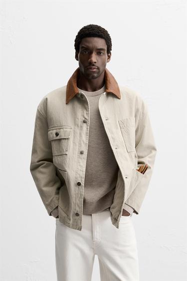 CAZADORA BOLSILLOS CUELLO CONTRASTE - Beige de Zara