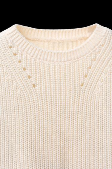 Zara BOW EMBROIDERY SHIRT WITH KNIT VEST - Ecru / Blue