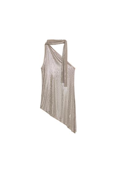 TOP ASYMÉTRIQUE AVEC FOULARD EFFET MÉTALLISÉ - Argent de Zara