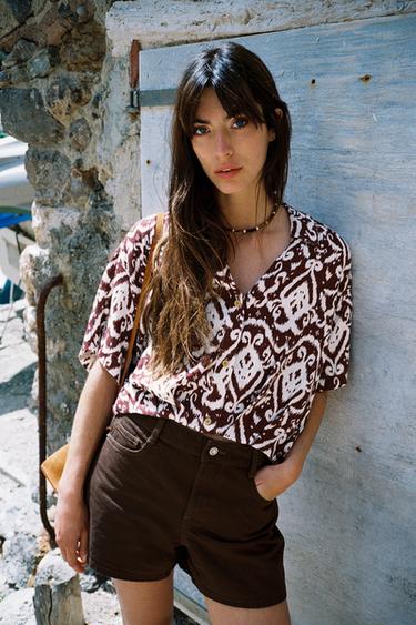 CAMISA CURTA ESTAMPADA - Terracota da Zara