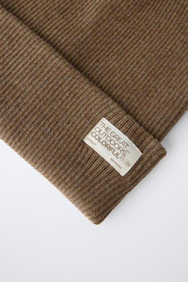 RIBBED KNIT BEANIE WITH LABEL - camel by Zara - Image 2