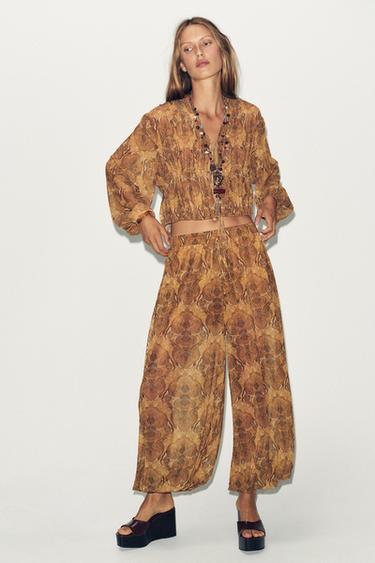 Zara PRINTED TIE TOP - Greens - Image 0