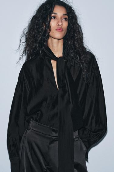 ZW COLLECTION FLOWING SHIRT WITH TIES - Black by Zara