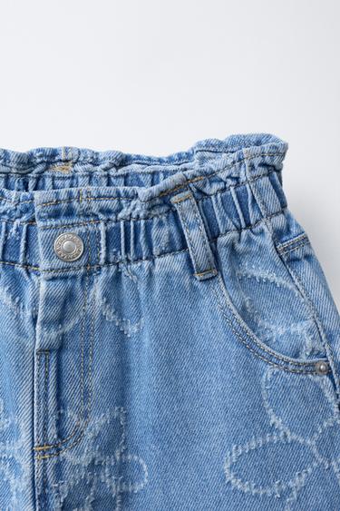 JEAN LARGE À FLEURS BRODÉES - Bleu de Zara - Image 2