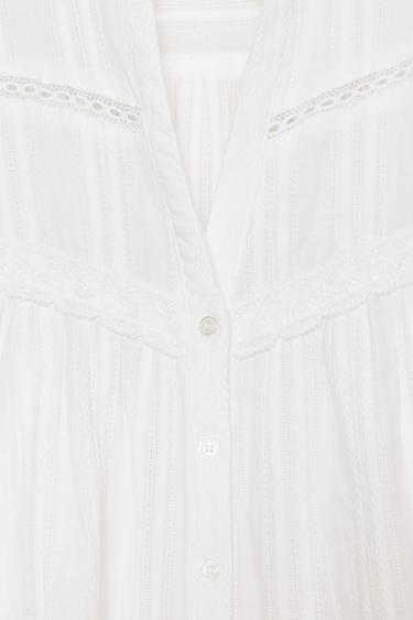 LACE-TRIMMED SHORT SHIRT - Oyster-white by Zara - Image 7
