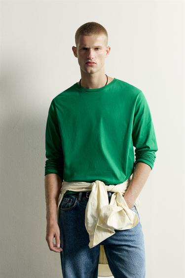 RELAXED FIT LONG SLEEVE T-SHIRT - Green by Zara