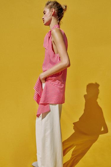 ASYMMETRIC STRIPED TOP - Fuchsia by Zara - Image 3