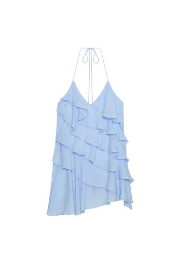 RUFFLED MINI DRESS - Sky blue by Zara