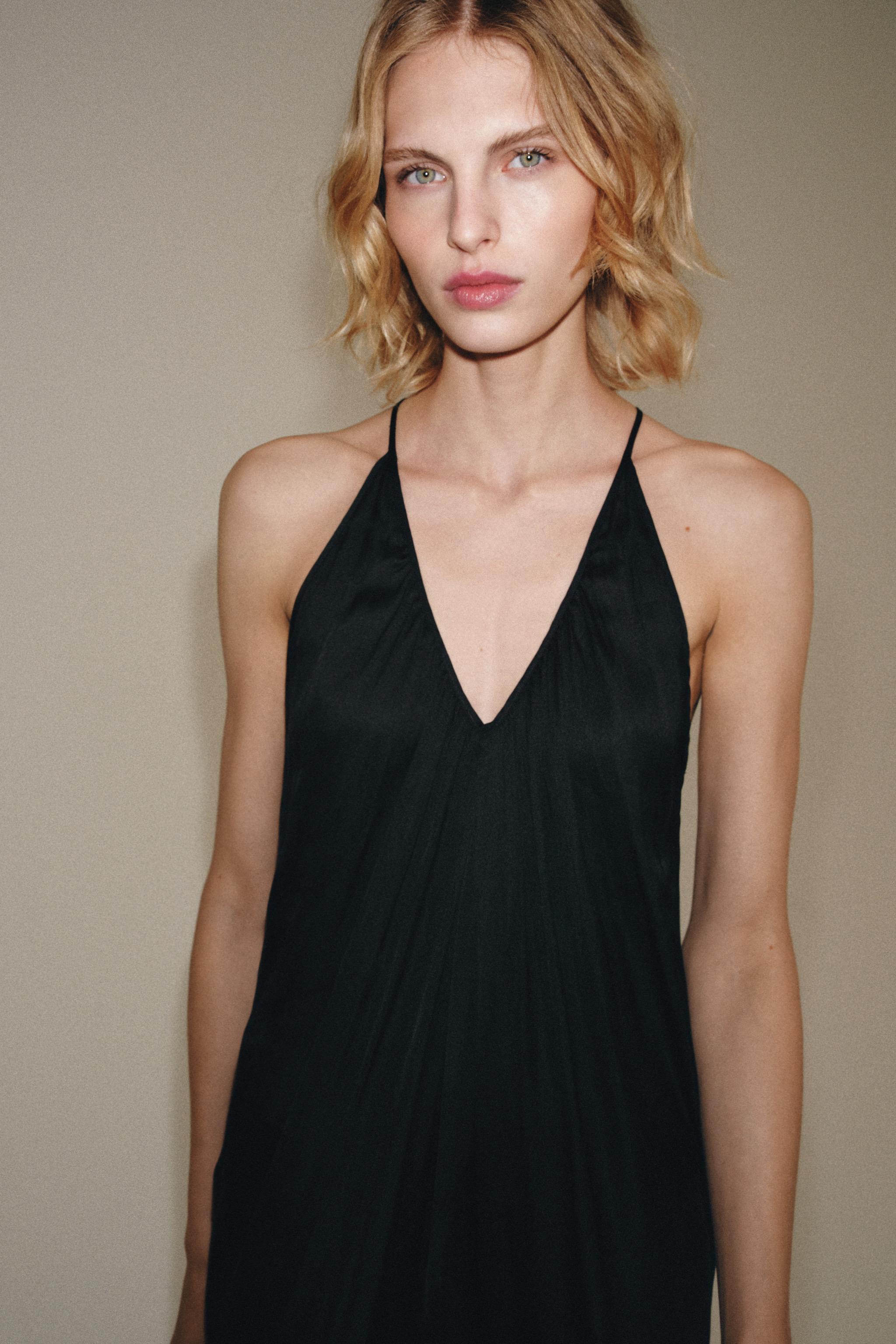 Zara ZW COLLECTION SATEN YÜZEYLİ DRAPE ELBİSE görsel 6