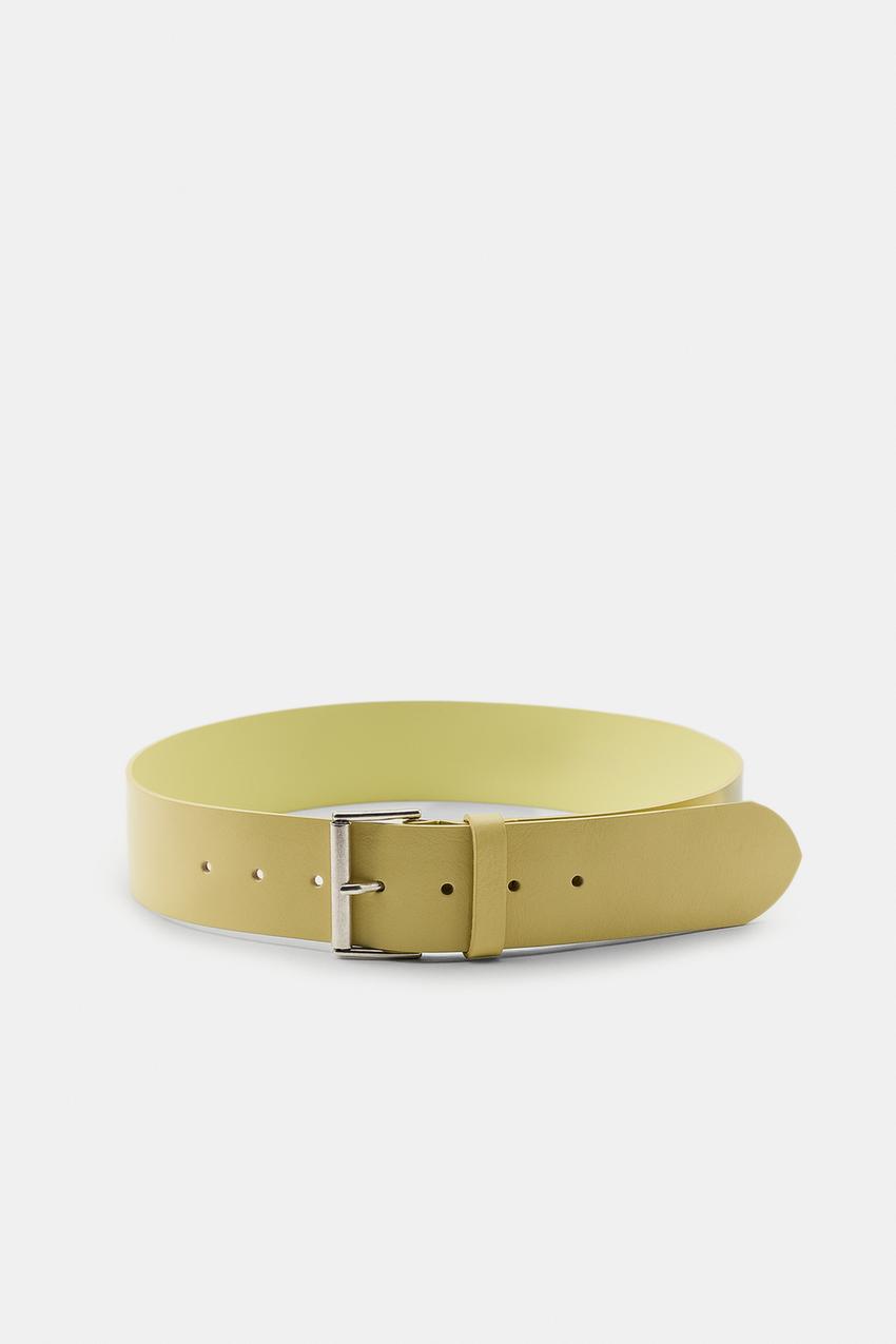 100% LEATHER BELT WITH RECTANGULAR BUCKLE - Vanilla | ZARA  display picture 3