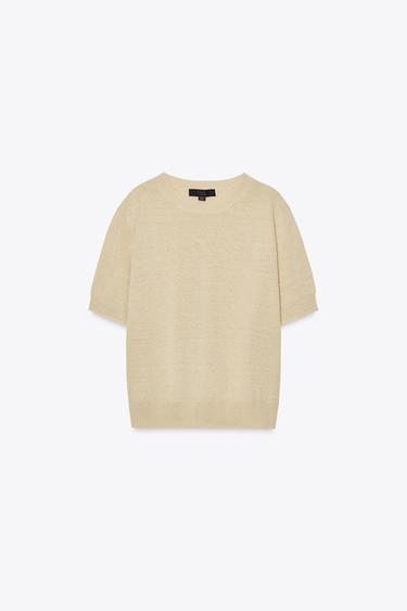 Zara SHORT SLEEVE KNIT TOP WITH LINEN - Ice