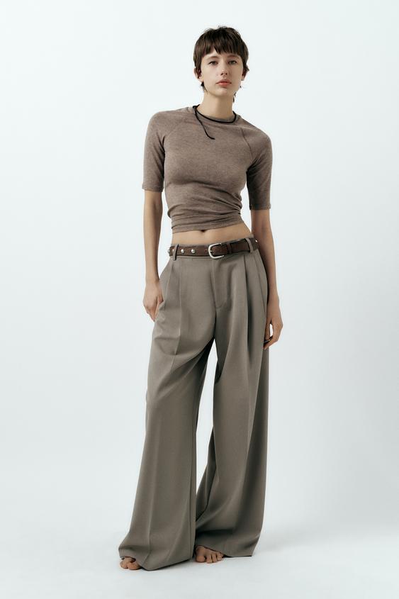 Zara Womens Brown Pants High Waisted Flared Size S light stretch NWT