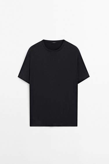 Zara 100% mercerised cotton T-shirt - Navy blue