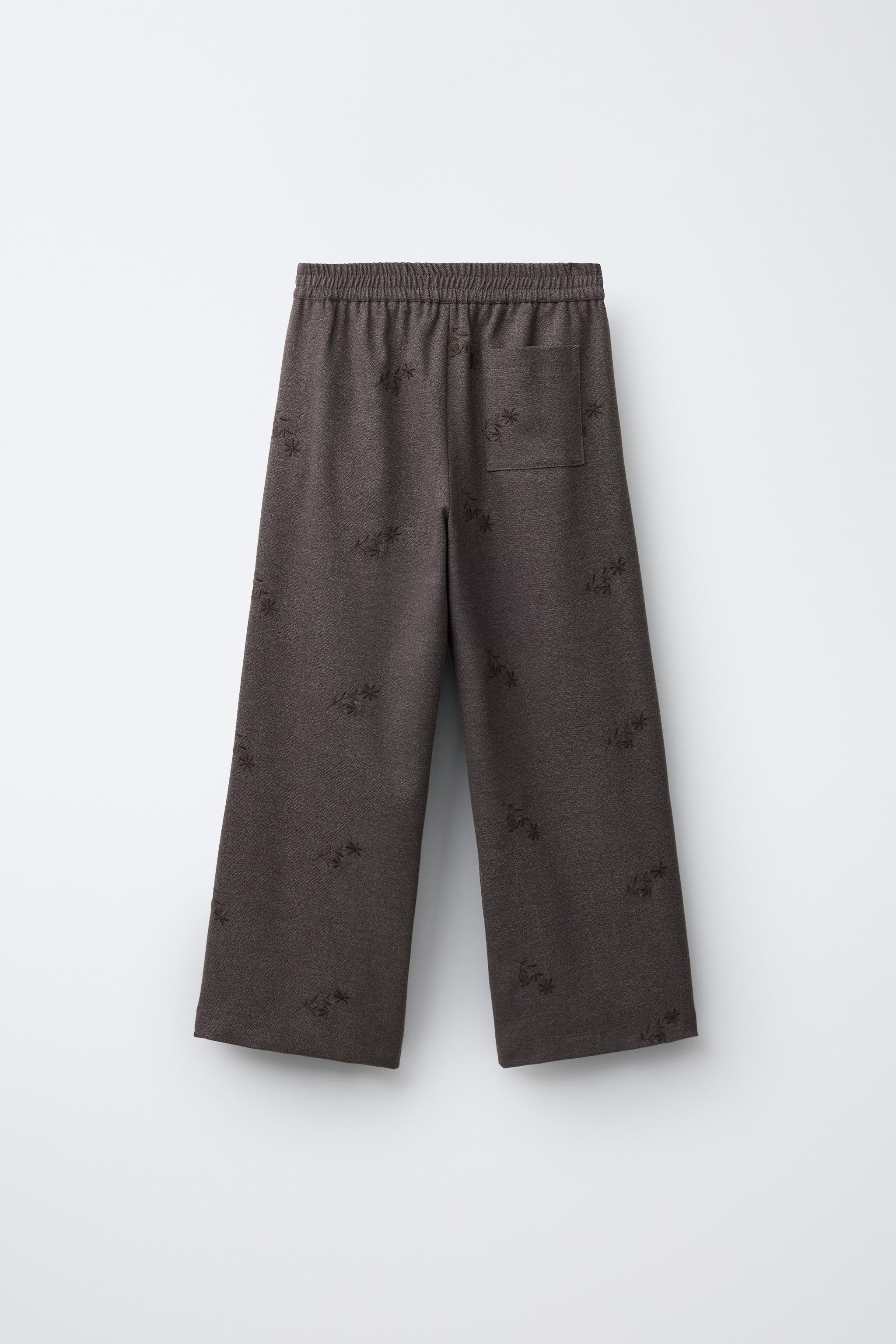 SOFT WIDE LEG PANTS WITH EMBROIDERED FLOWERS