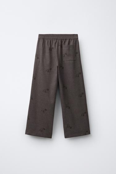 SOFT EMBROIDERED FLORAL WIDE-LEG TROUSERS - Brown / Taupe by Zara - Image 1