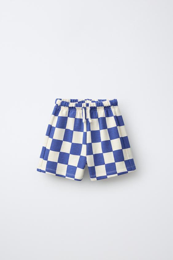 BERMUDA COM ESTAMPA QUADRICULADA - Azul da Zara - Imagem 0