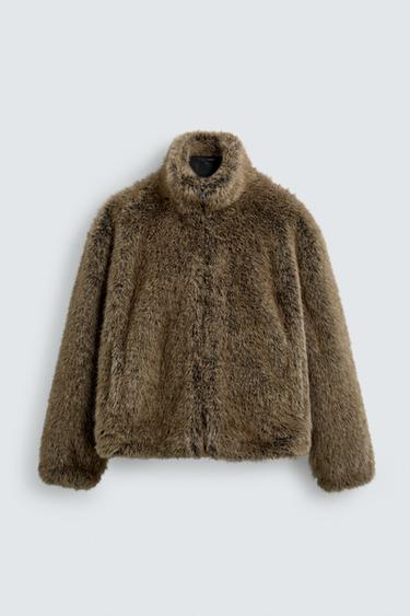 MANTEAU COURT EFFET FOURRURE - Marron de Zara