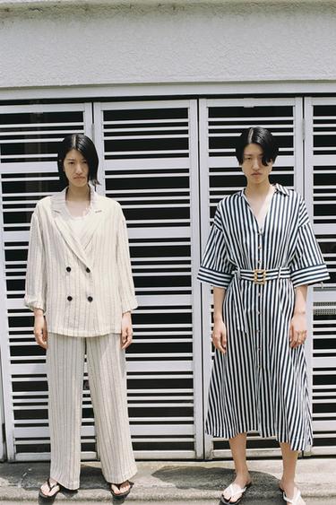 STRIPED SEQUIN TROUSERS - Light beige by Zara