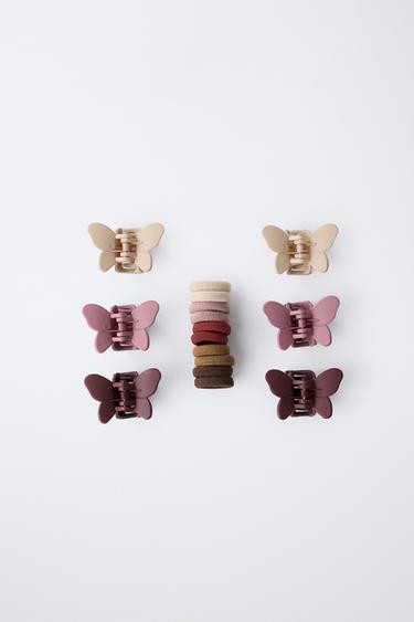 BUTTERFLY HAIR CLIP AND HAIRBAND BOX SET - Tans by Zara