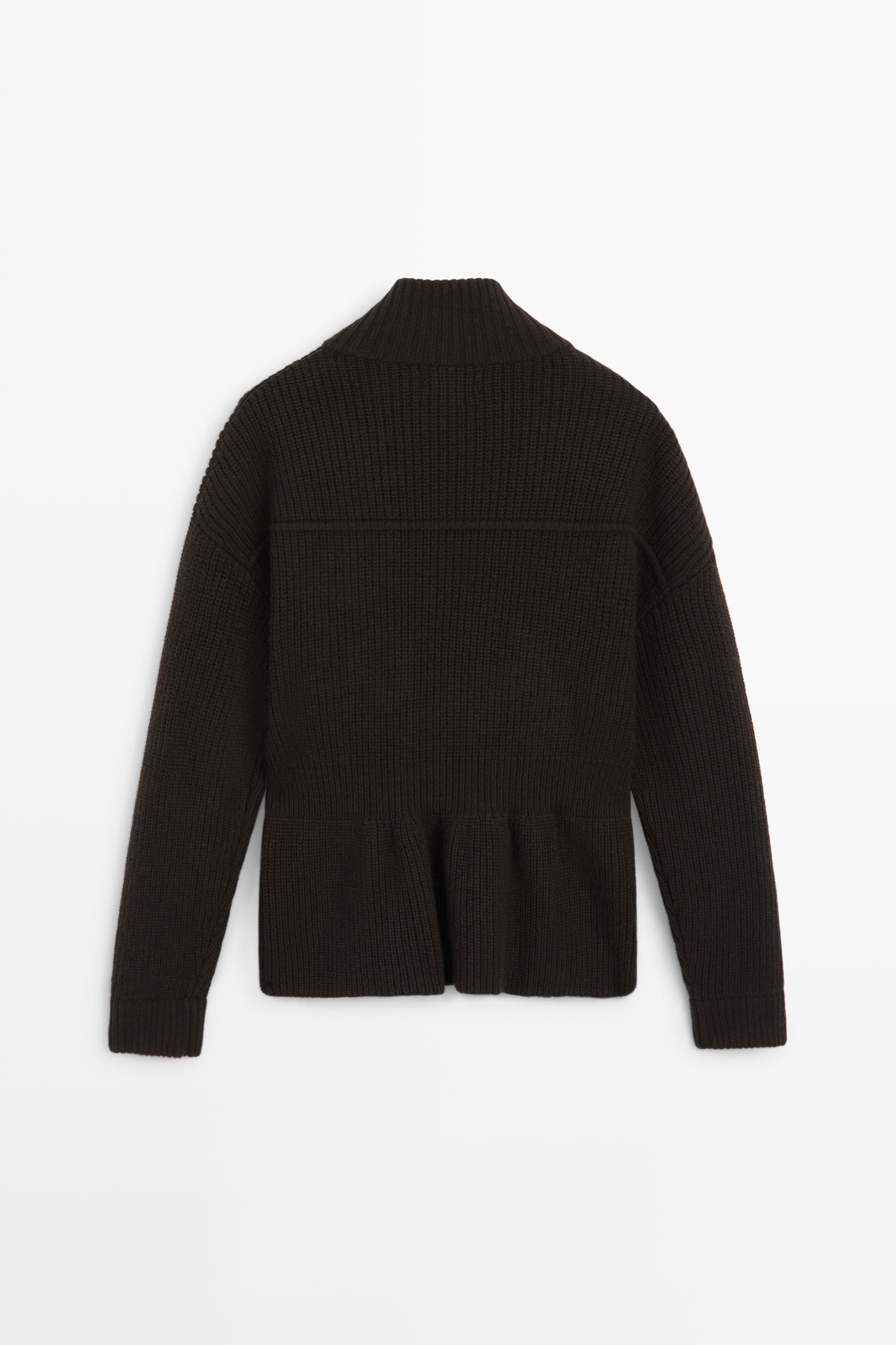 Cardigan combiné en maille, cuir et daim à poches