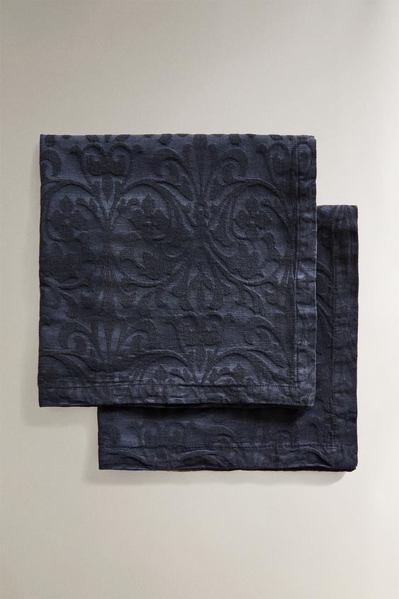 PACK SERVILLETAS JACQUARD FLORAL (PACK DE 2) - Azul de Zara - Imagen 0