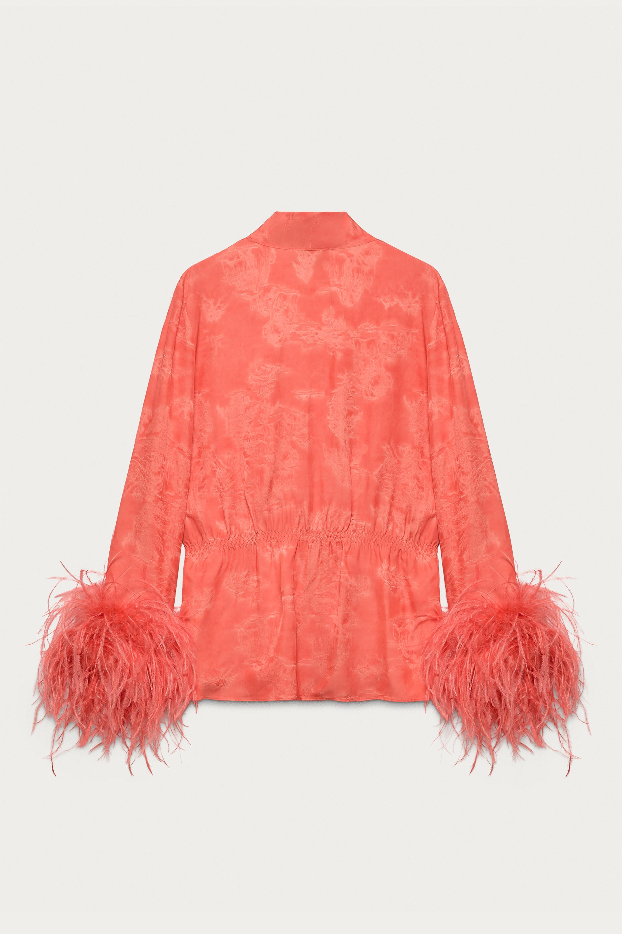 MARISA BERENSON X ZARA FEATHER WRAP SHIRT - Red / Orange | ZARA