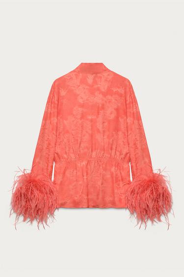 CHEMISE CACHE-CŒUR PLUMES MARISA BERENSON X ZARA - Rouge / Orange de Zara - Image 2