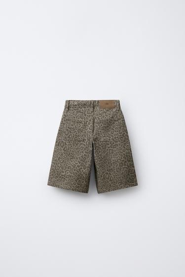 ANIMAL PRINT DENIM BERMUDA SHORTS - Brown by Zara - Image 1