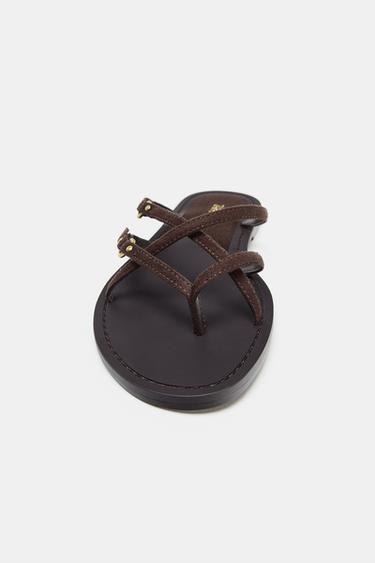 SANDALES PLATES À BRIDES - Marron de Zara - Image 3