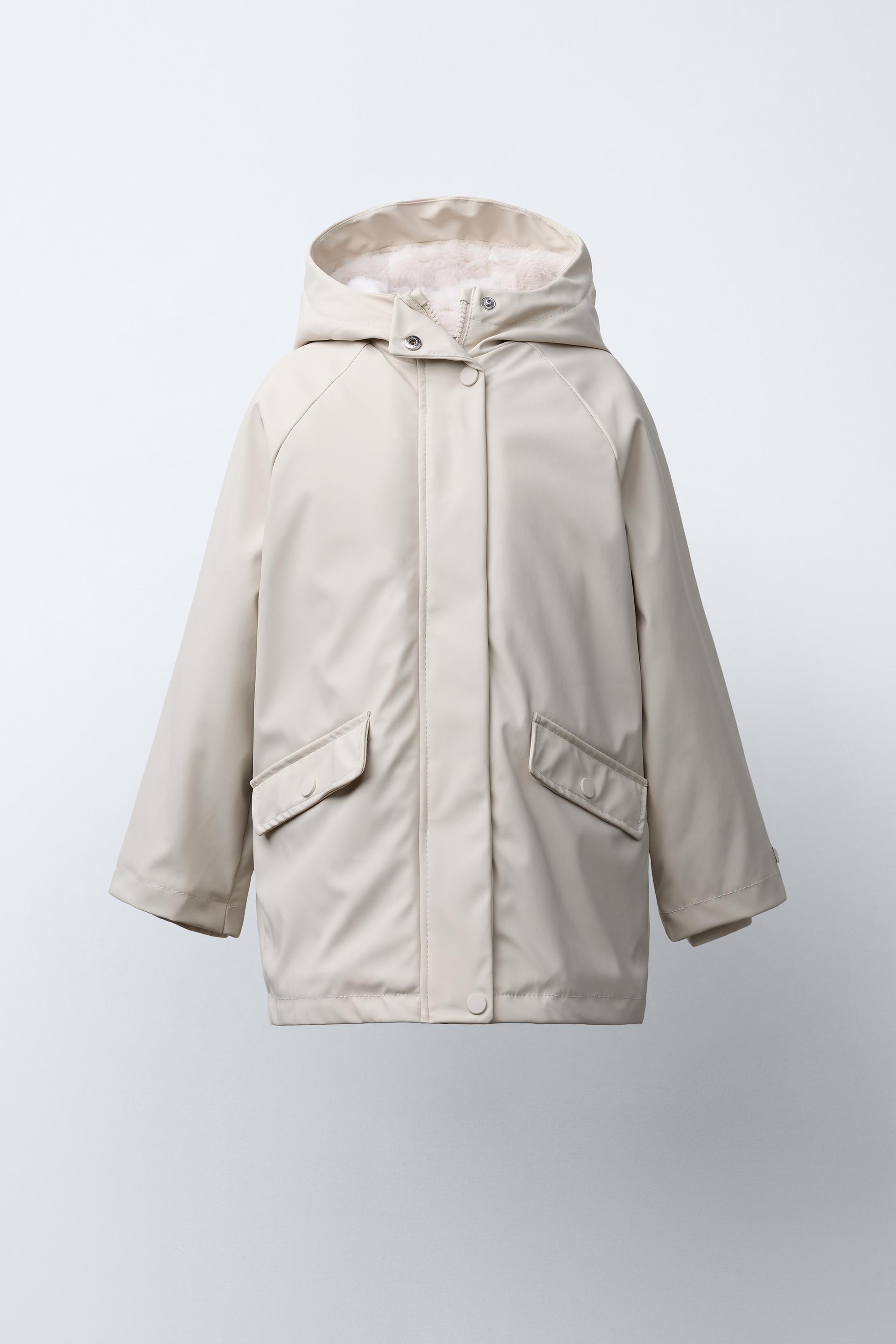 Rubberised Water-Repellent Raincoat With Faux Fur