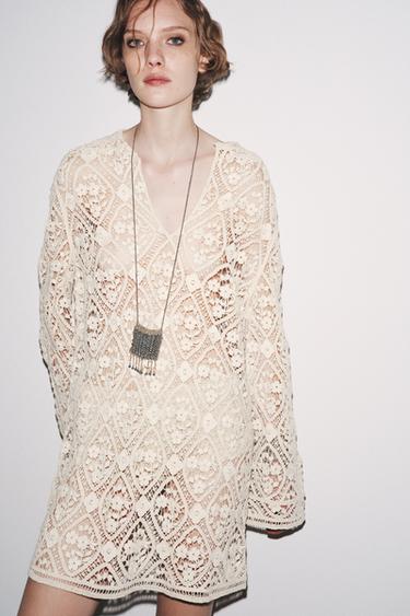 فستان قصير بكروشية ZW COLLECTION - بيج by Zara