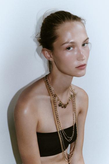 PACK OF 3 CHAIN BEAD CHARM NECKLACES - Aged gold by Zara - Image 1