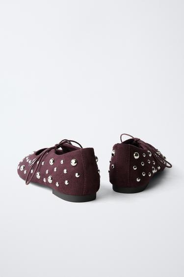 STUDDED BALLERINA - Aubergine Purple by Zara - Image 4
