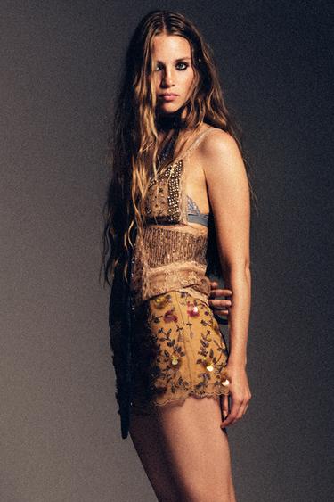 LIMITED EDITION LACE AND SEQUIN TOP - Gold by Zara