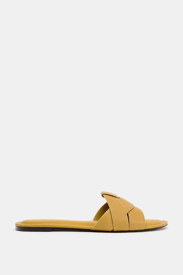 CROSSED FLAT LEATHER SANDALS - Mustard by Zara